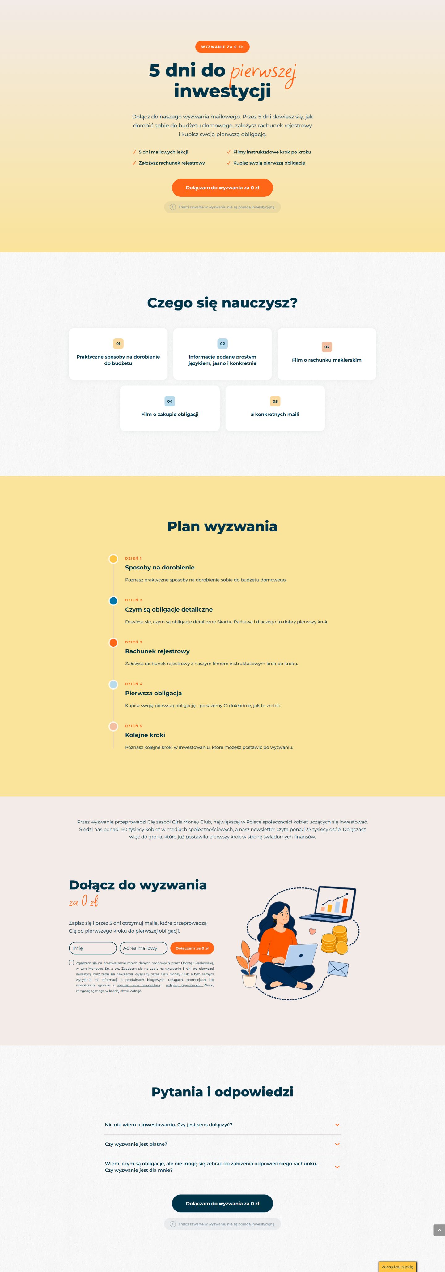Zrzut strony girlsmoneyclub.pl — wyzwanie 5 dni do pierwszej inwestycji